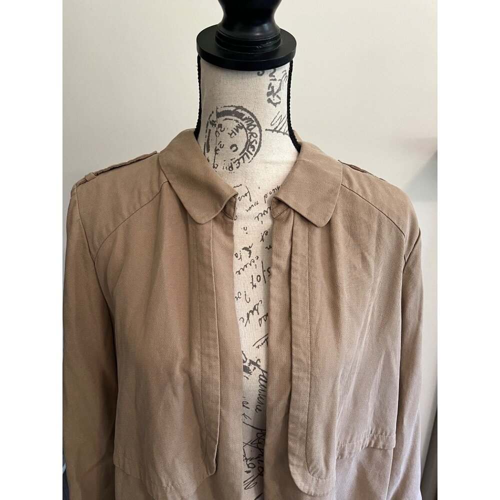 Chico's Jacket Blazer Open Collared Tan Brown Lyocell Neutral Business  2 Medium - Picture 2 of 10